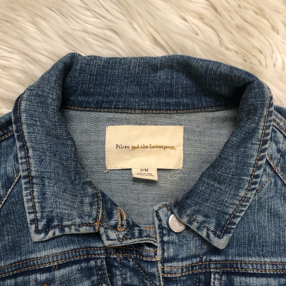 Pilcro Anthropologie Classic Button Down Blue Jean Denim Jacket size M - Picture 5 of 16